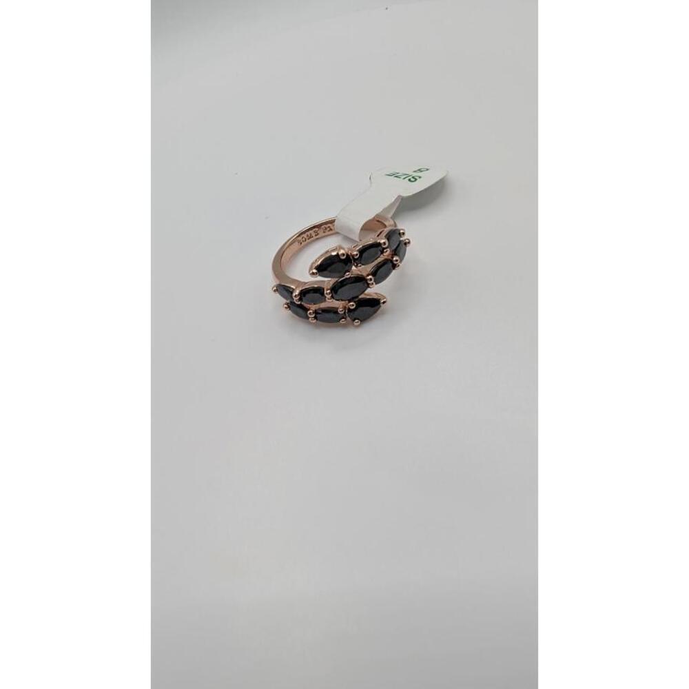 Elegant Rose Gold Ring with Black Gemstones Size 8